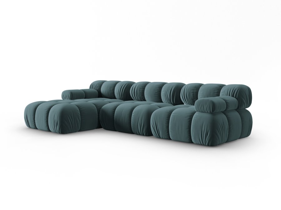 MICADONI Bellis Modular hjrnesofa, venstre, 4 sder - bl fljl og sort plastik