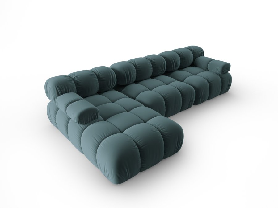 MICADONI Bellis Modular hjrnesofa, venstre, 4 sder - bl fljl og sort plastik