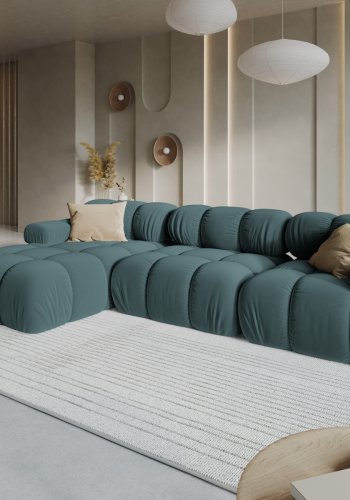 MICADONI Bellis Modular hjrnesofa, venstre, 4 sder - bl fljl og sort plastik