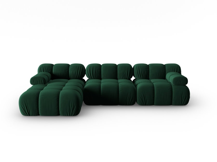 MICADONI Bellis Modular hjrnesofa, venstre, 4 sder - grn fljl og sort plastik