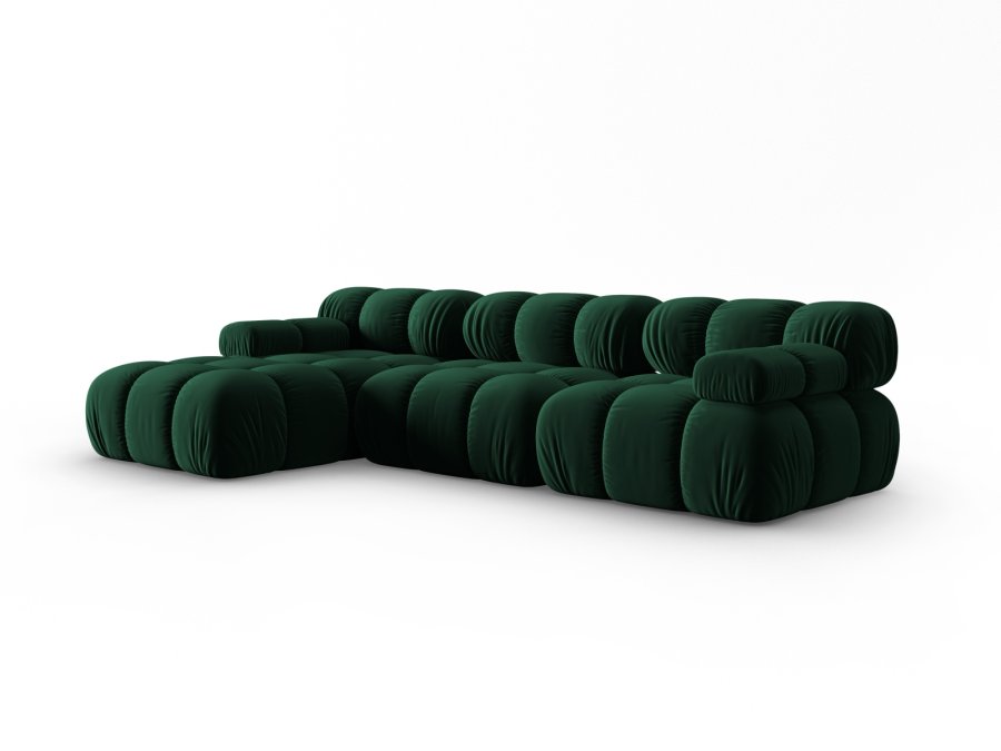 MICADONI Bellis Modular hjrnesofa, venstre, 4 sder - grn fljl og sort plastik