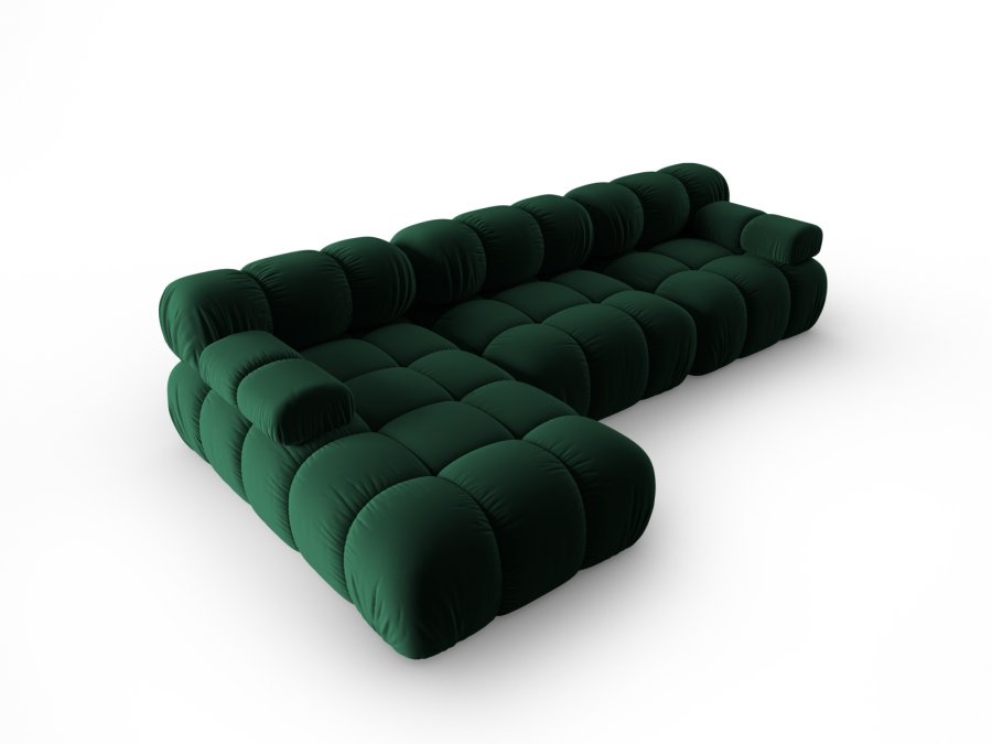 MICADONI Bellis Modular hjrnesofa, venstre, 4 sder - grn fljl og sort plastik