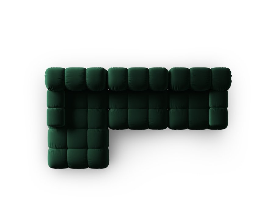 MICADONI Bellis Modular hjrnesofa, venstre, 4 sder - grn fljl og sort plastik