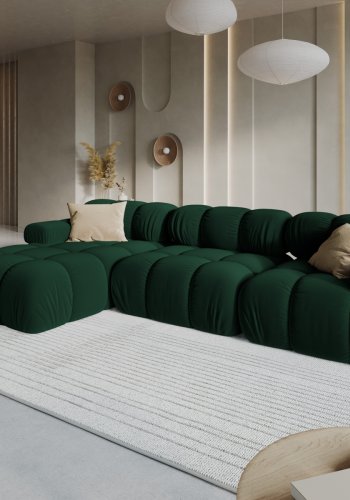 MICADONI Bellis Modular hjrnesofa, venstre, 4 sder - grn fljl og sort plastik