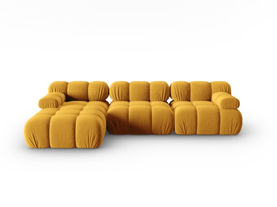 MICADONI Bellis Modular hjrnesofa, venstre, 4 sder - gul fljl og sort plastik