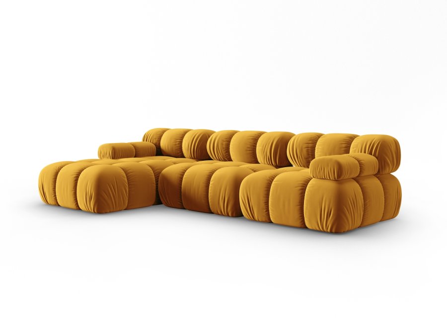 MICADONI Bellis Modular hjrnesofa, venstre, 4 sder - gul fljl og sort plastik