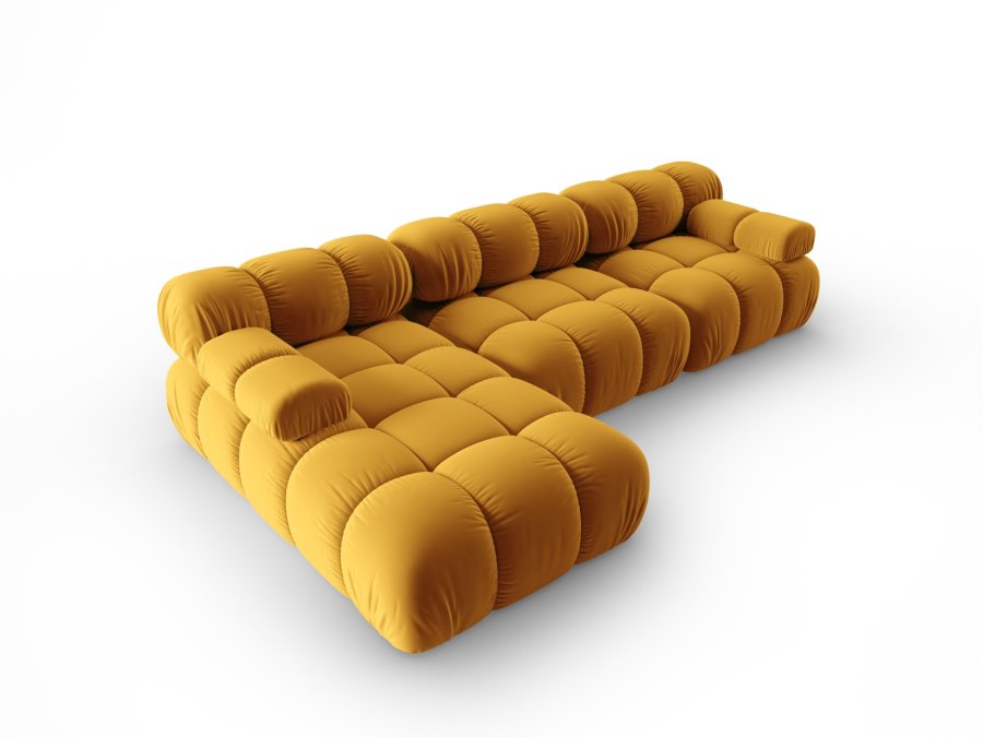 MICADONI Bellis Modular hjrnesofa, venstre, 4 sder - gul fljl og sort plastik
