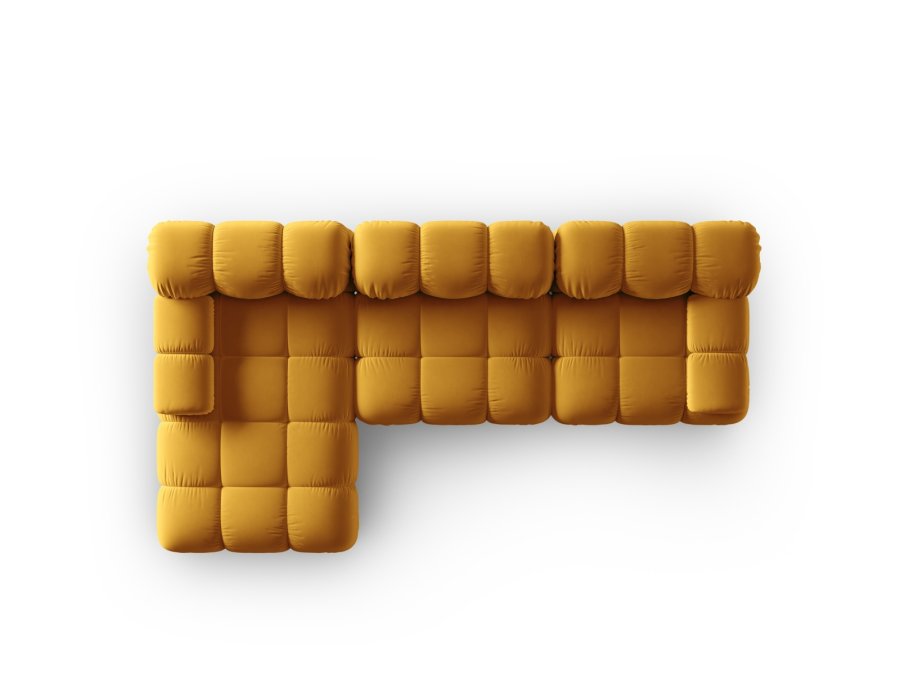 MICADONI Bellis Modular hjrnesofa, venstre, 4 sder - gul fljl og sort plastik