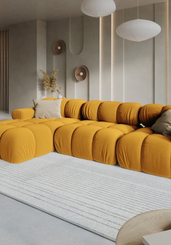 MICADONI Bellis Modular hjrnesofa, venstre, 4 sder - gul fljl og sort plastik