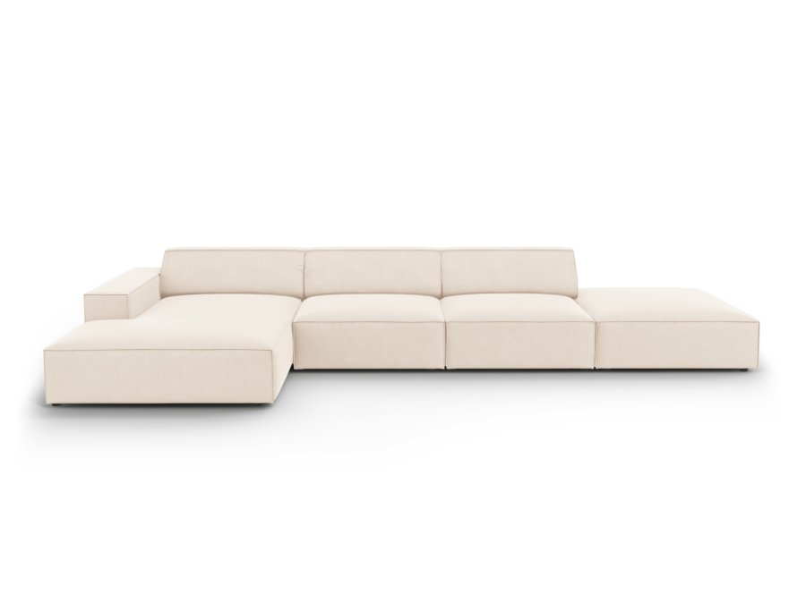 MICADONI Jodie hjrnesofa, venstre, 5 sder - beige fljl og sort plastik