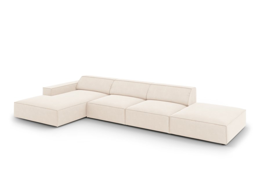 MICADONI Jodie hjrnesofa, venstre, 5 sder - beige fljl og sort plastik
