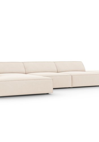 MICADONI Jodie hjrnesofa, venstre, 5 sder - beige fljl og sort plastik