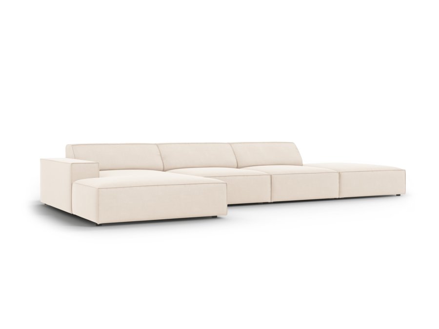MICADONI Jodie hjrnesofa, venstre, 5 sder - beige fljl og sort plastik