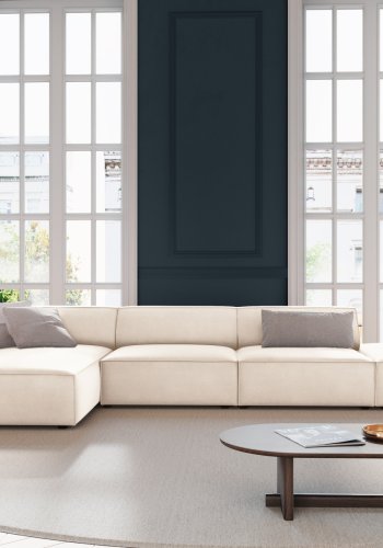 MICADONI Jodie hjrnesofa, venstre, 5 sder - beige fljl og sort plastik