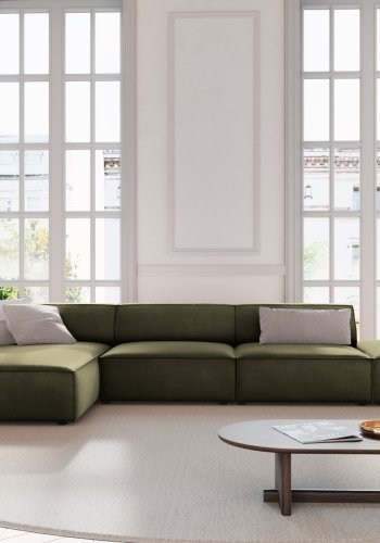 MICADONI Jodie hjrnesofa, venstre, 5 sder - grn fljl og sort plastik