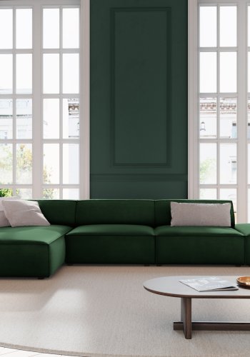 MICADONI Jodie hjrnesofa, venstre, 5 sder - grn fljl og sort plastik