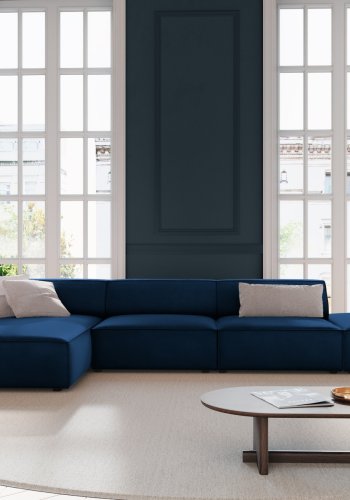 MICADONI Jodie hjrnesofa, venstre, 5 sder - bl fljl og sort plastik