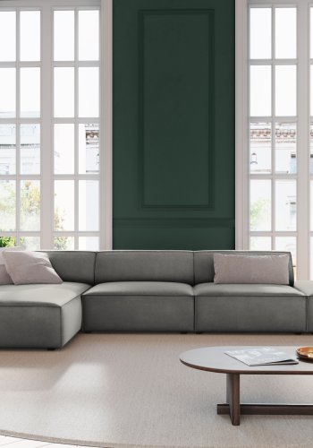 MICADONI Jodie hjrnesofa, venstre, 5 sder - gr fljl og sort plastik