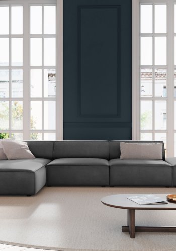 MICADONI Jodie hjrnesofa, venstre, 5 sder - gr fljl og sort plastik