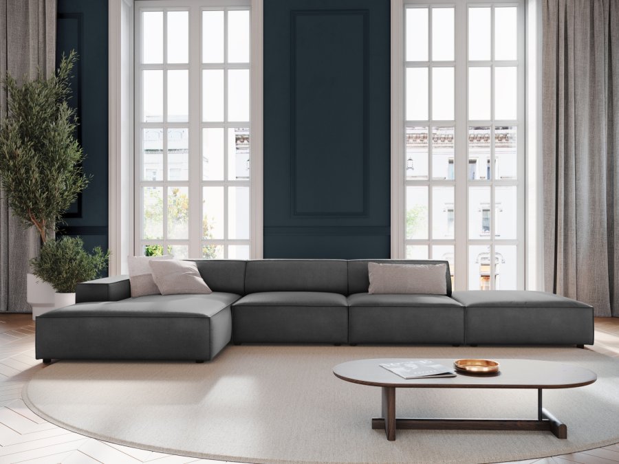 MICADONI Jodie hjrnesofa, venstre, 5 sder - gr fljl og sort plastik