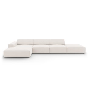 MICADONI Jodie hjrnesofa, venstre, 5 sder - beige stof og sort plastik