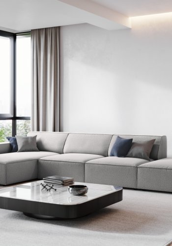 MICADONI Jodie hjrnesofa, venstre, 5 sder - gr stof og sort plastik