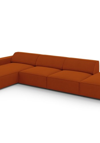 MICADONI Jodie hjrnesofa, venstre, 5 sder - orange stof og sort plastik