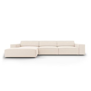 MICADONI Jodie hjrnesofa, venstre, 4 sder - beige fljl og sort plastik
