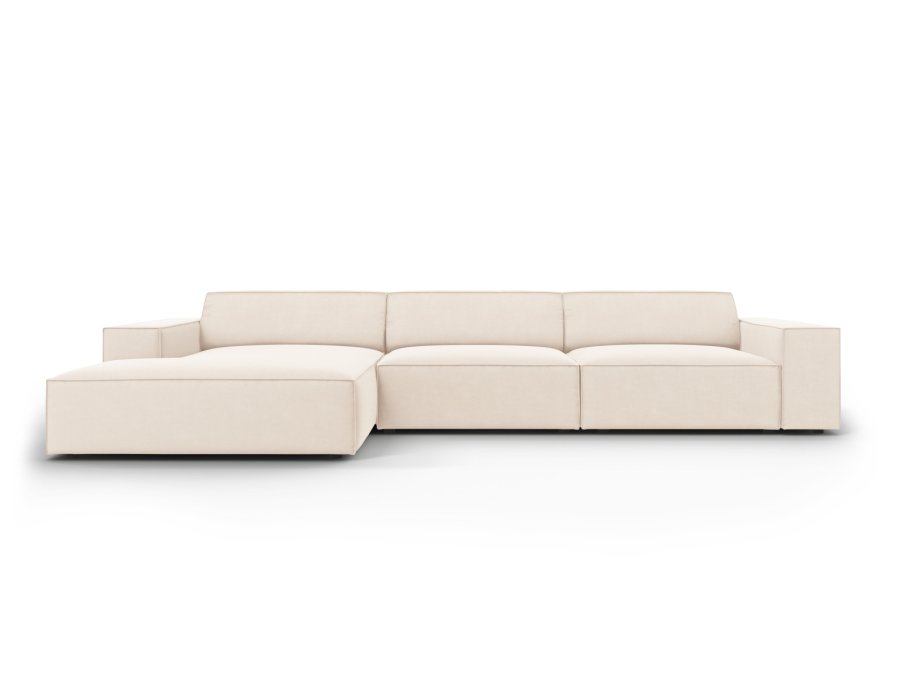 MICADONI Jodie hjrnesofa, venstre, 4 sder - beige fljl og sort plastik