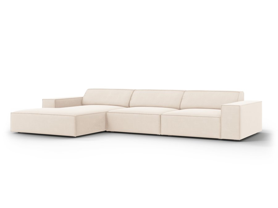 MICADONI Jodie hjrnesofa, venstre, 4 sder - beige fljl og sort plastik