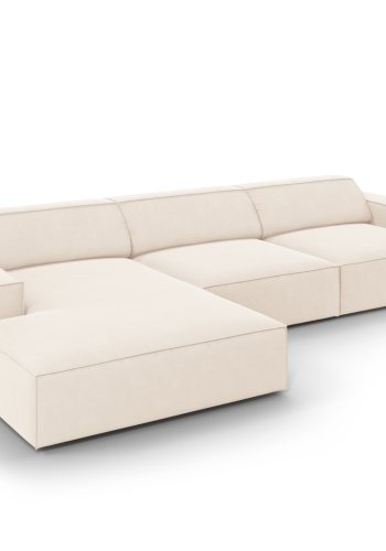 MICADONI Jodie hjrnesofa, venstre, 4 sder - beige fljl og sort plastik