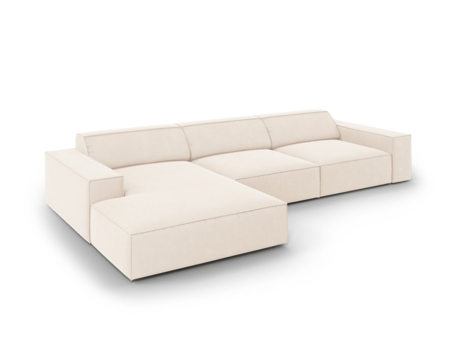 MICADONI Jodie hjrnesofa, venstre, 4 sder - beige fljl og sort plastik