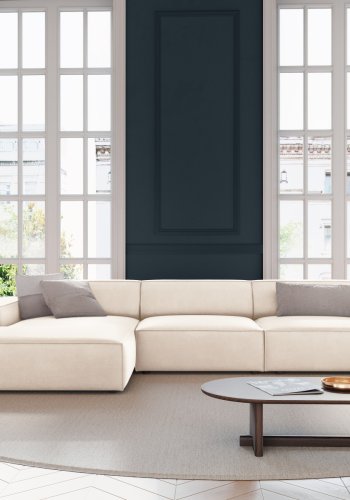 MICADONI Jodie hjrnesofa, venstre, 4 sder - beige fljl og sort plastik