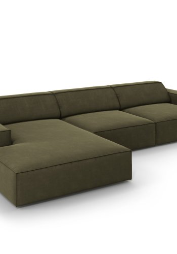 MICADONI Jodie hjrnesofa, venstre, 4 sder - grn fljl og sort plastik