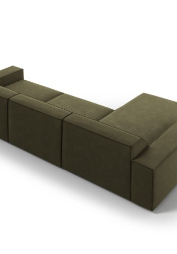 MICADONI Jodie hjrnesofa, venstre, 4 sder - grn fljl og sort plastik