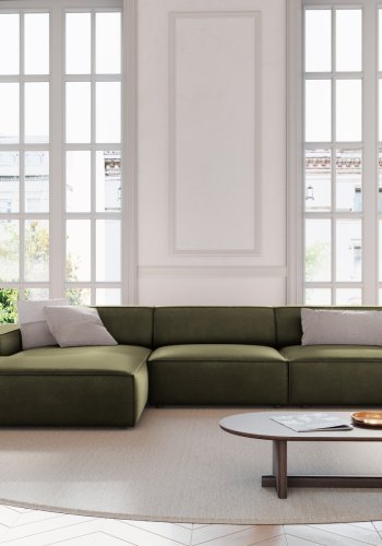 MICADONI Jodie hjrnesofa, venstre, 4 sder - grn fljl og sort plastik