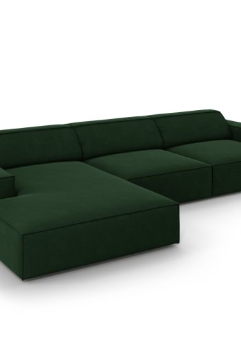 MICADONI Jodie hjrnesofa, venstre, 4 sder - grn fljl og sort plastik