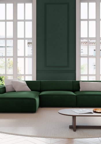 MICADONI Jodie hjrnesofa, venstre, 4 sder - grn fljl og sort plastik