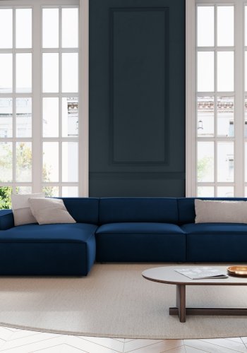 MICADONI Jodie hjrnesofa, venstre, 4 sder - bl fljl og sort plastik