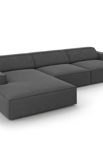 MICADONI Jodie hjrnesofa, venstre, 4 sder - gr fljl og sort plastik