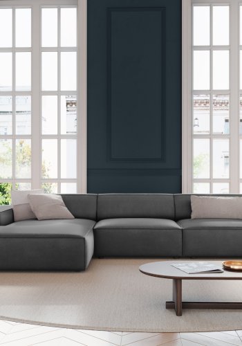 MICADONI Jodie hjrnesofa, venstre, 4 sder - gr fljl og sort plastik