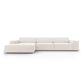 MICADONI Jodie hjrnesofa, venstre, 4 sder - beige stof og sort plastik