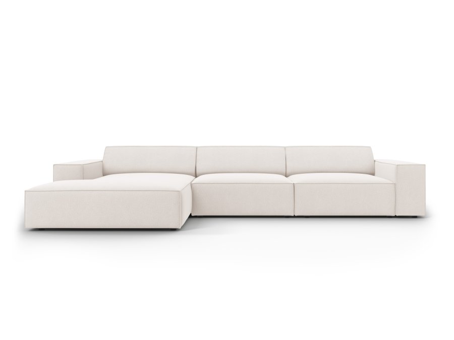 MICADONI Jodie hjrnesofa, venstre, 4 sder - beige stof og sort plastik
