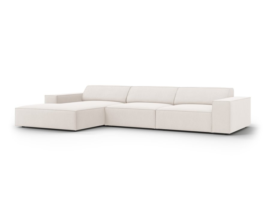 MICADONI Jodie hjrnesofa, venstre, 4 sder - beige stof og sort plastik