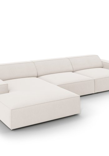 MICADONI Jodie hjrnesofa, venstre, 4 sder - beige stof og sort plastik