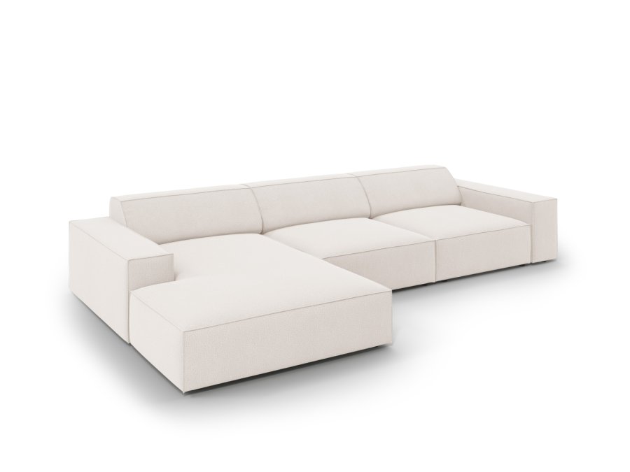 MICADONI Jodie hjrnesofa, venstre, 4 sder - beige stof og sort plastik
