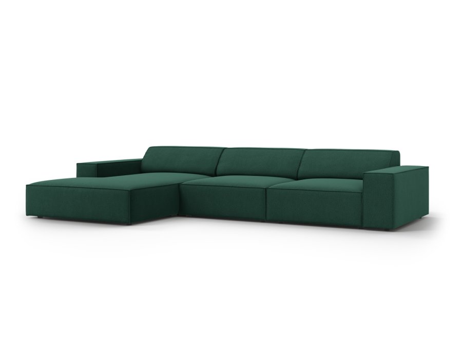 MICADONI Jodie hjrnesofa, venstre, 4 sder - grn stof og sort plastik