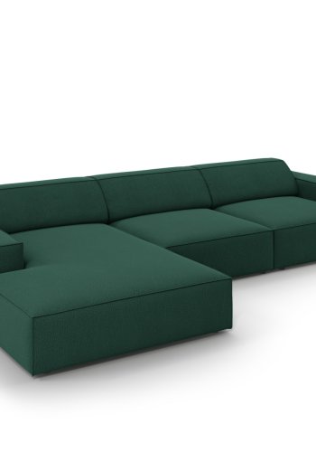 MICADONI Jodie hjrnesofa, venstre, 4 sder - grn stof og sort plastik