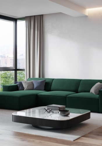 MICADONI Jodie hjrnesofa, venstre, 4 sder - grn stof og sort plastik