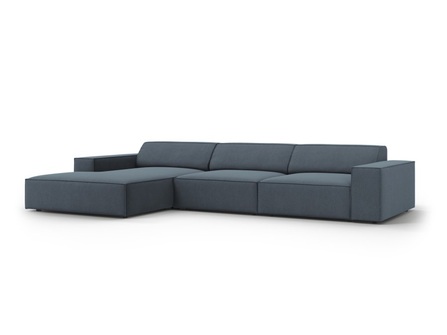 MICADONI Jodie hjrnesofa, venstre, 4 sder - bl stof og sort plastik